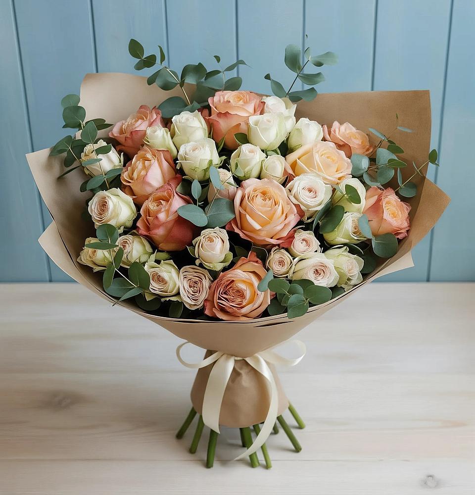 Букет цветов из: Альстромерии и Розы в Бурукшуне