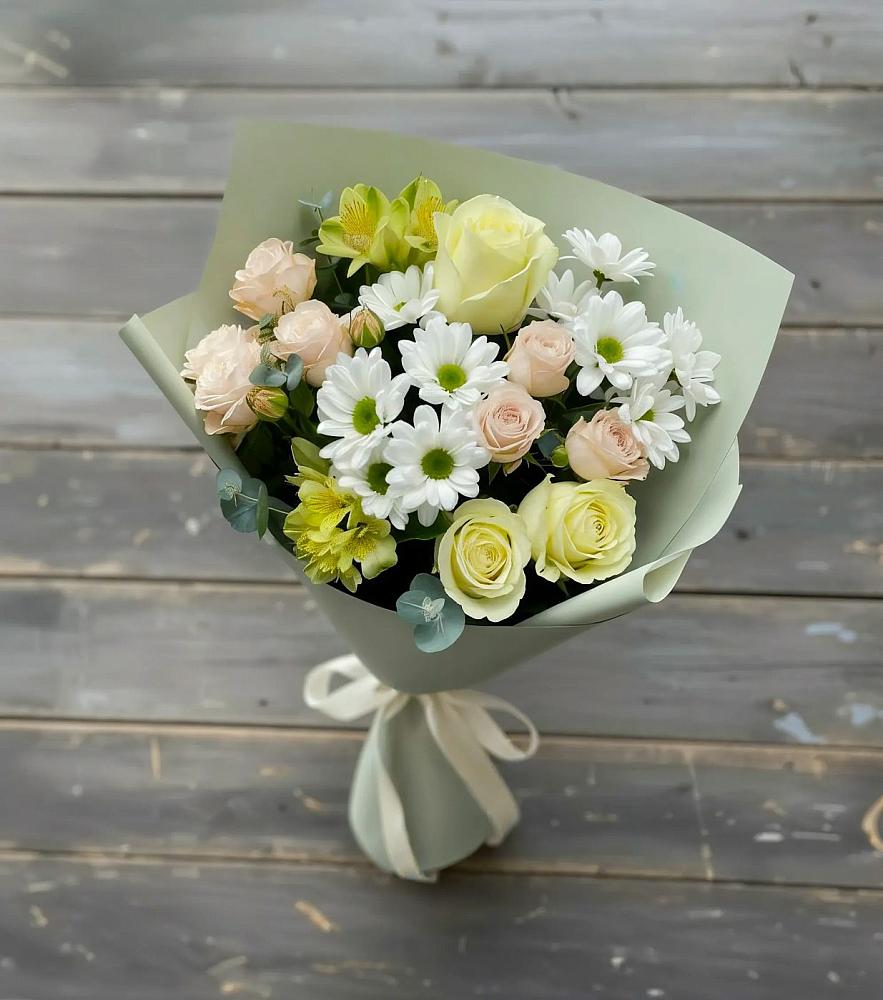 Букет цветов из: Альстромерии, Розы и Хризантемы в Бурукшуне
