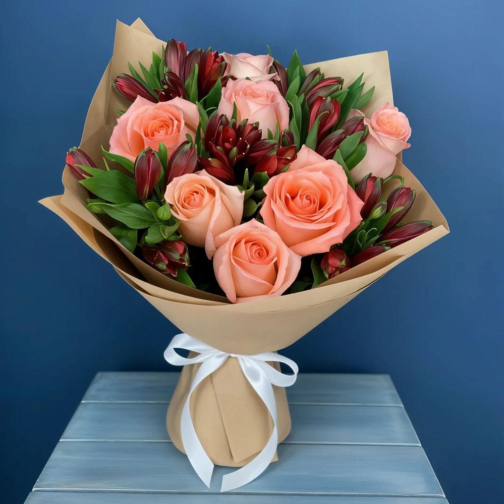 Букет цветов из: Розы и Альстромерии в Бурукшуне