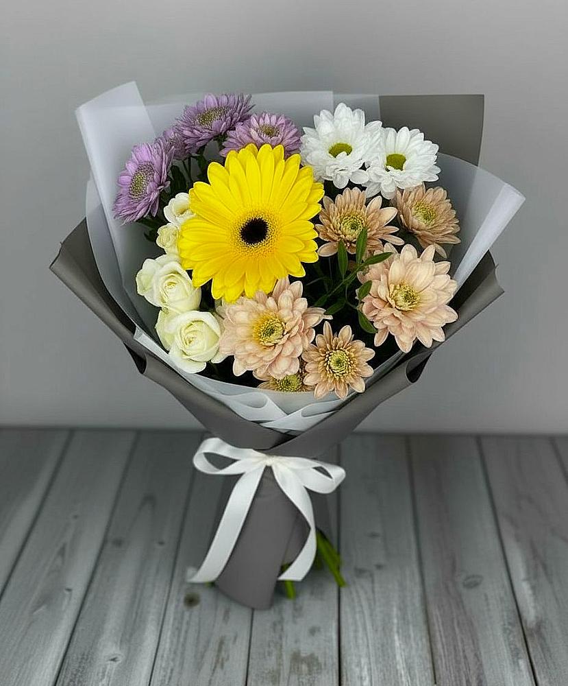 Букет цветов из: Розы, Герберы и Хризантемы в Бурукшуне