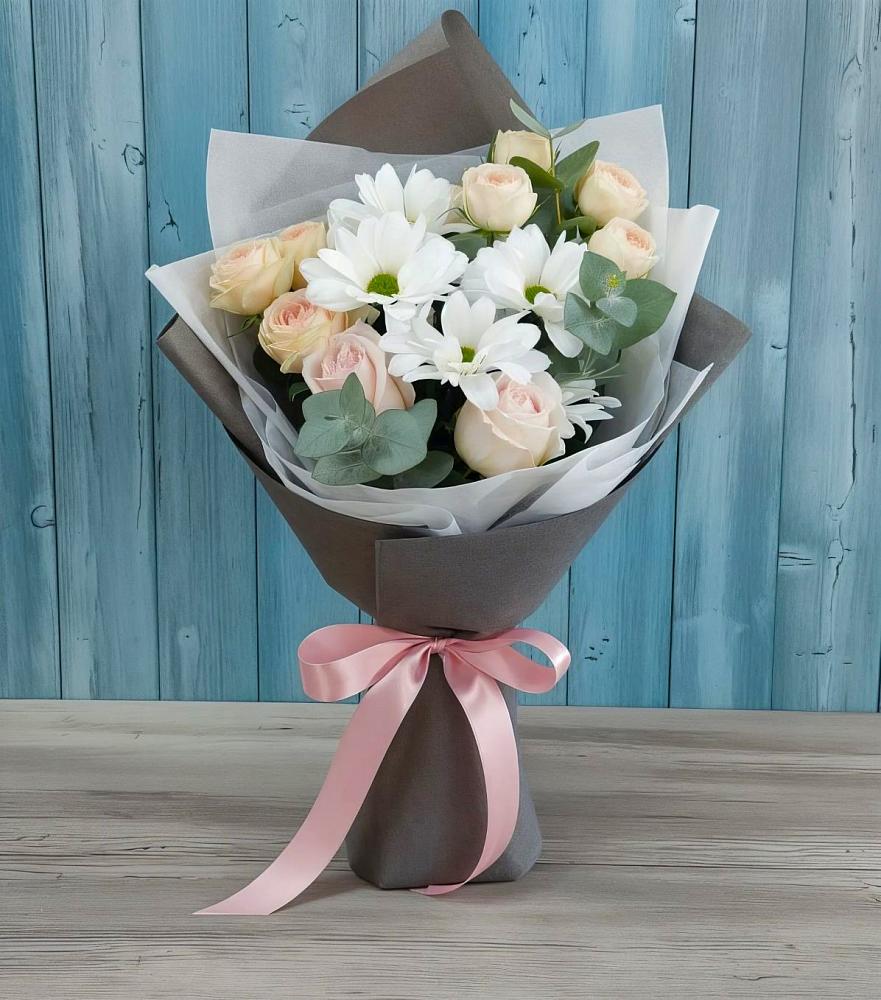 Букет цветов из: Хризантемы и Розы в Бурукшуне