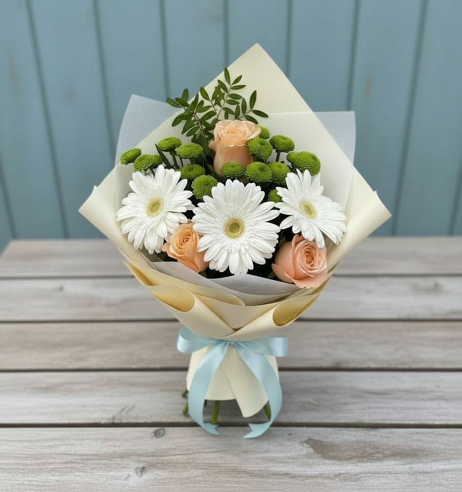 Букет цветов из: Герберы, Розы и Хризантемы в Бурукшуне