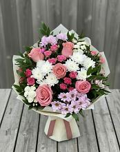 Букет цветов из:  Альстромерии, Гвоздики, Розы и Хризантемы в Бурукшуне