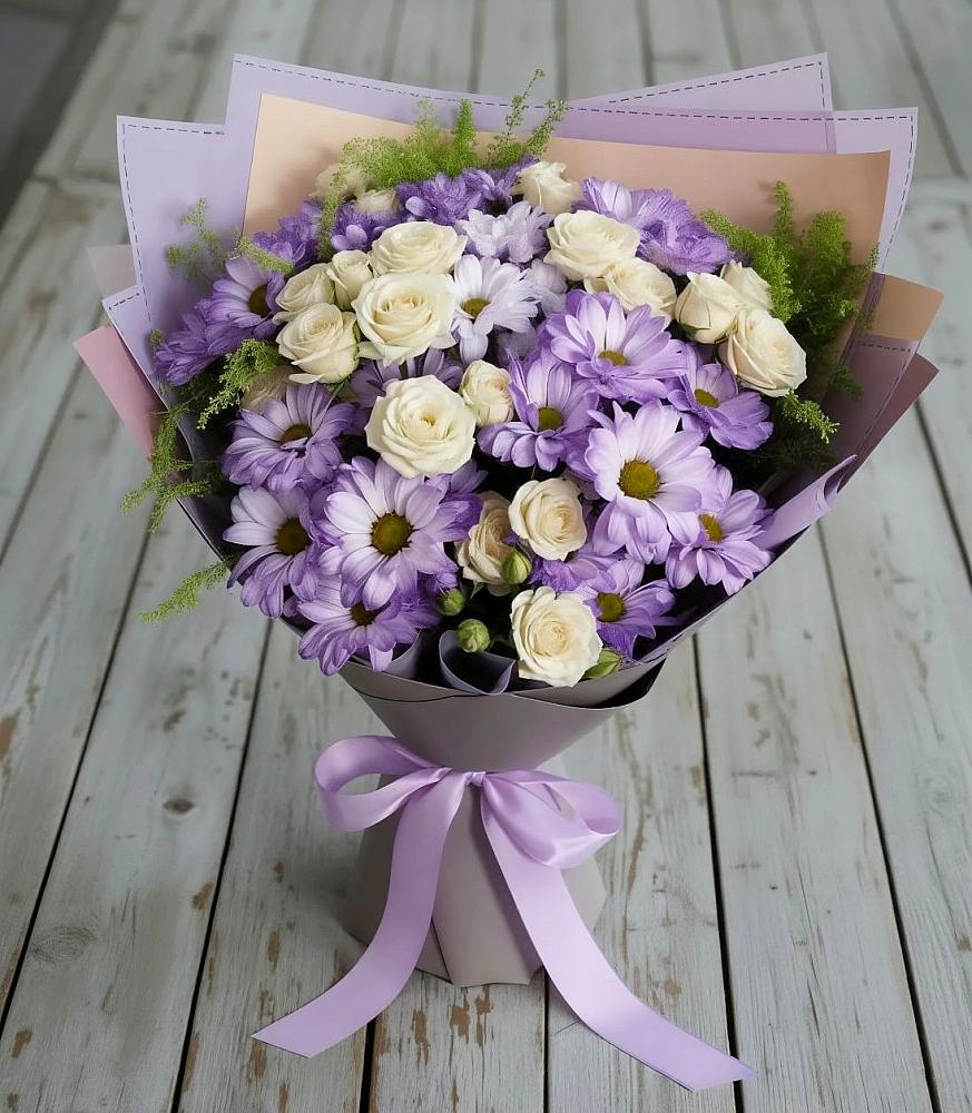 Букет цветов из: Хризантемы и Розы в Бурукшуне